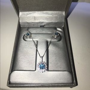 Blue Topaz and White Sapphire sterling silver set